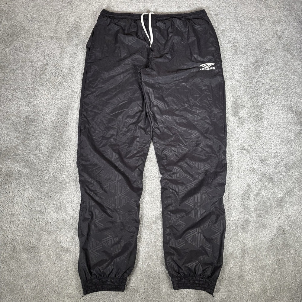 Vintage Umbro Track Pants Mens S Black Windbreaker Nylon Lined Geometric 90s